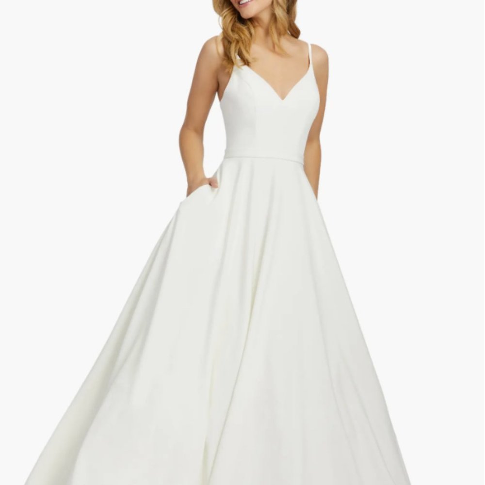 Mac Duggal V-Neck Crepe Ballgown